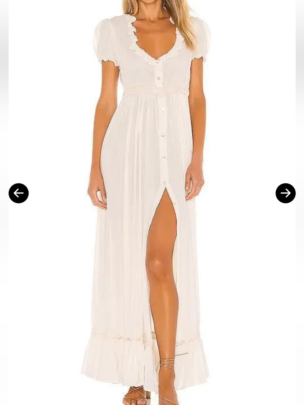 Jen's Pirate Booty Cream Button-Front Maxi Dress with Ruffle Neck